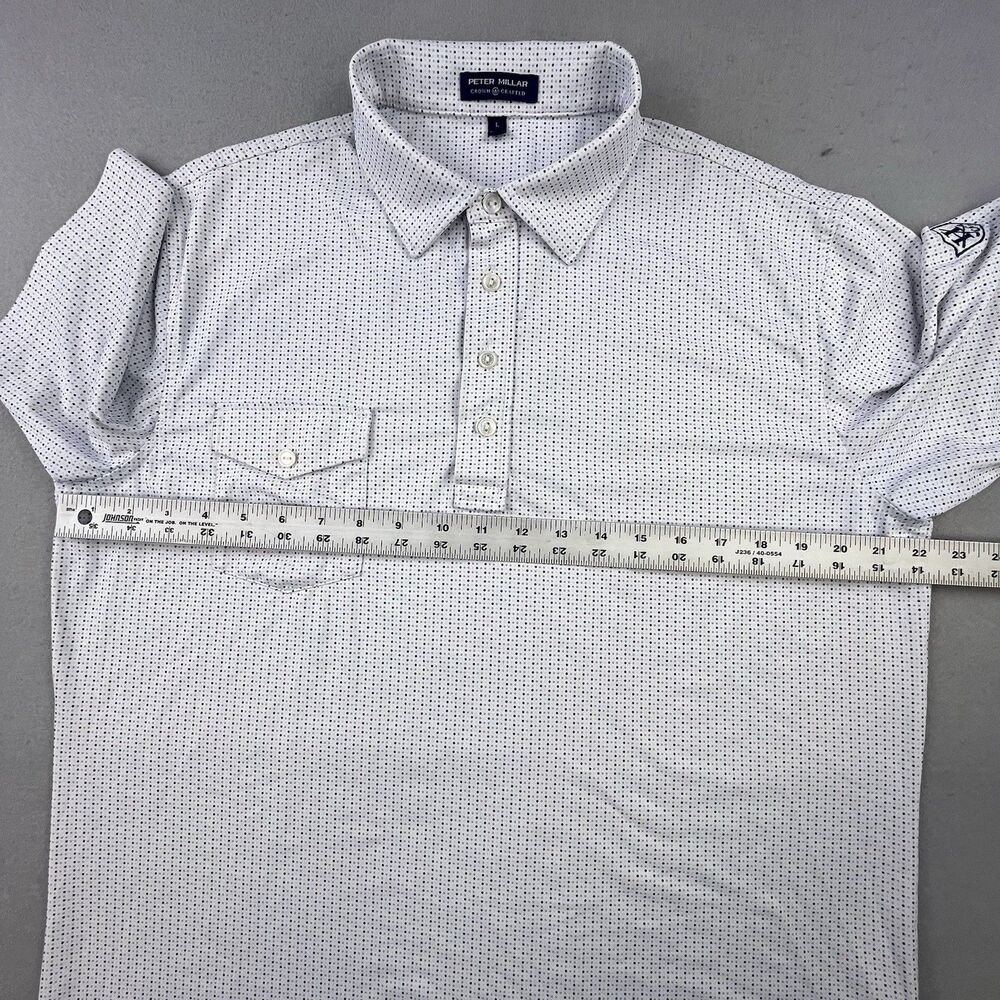 Peter Millar Crown Crafted Golf Polo Men’s Large White Blue Dot Performance Logo - Picture 9 of 10